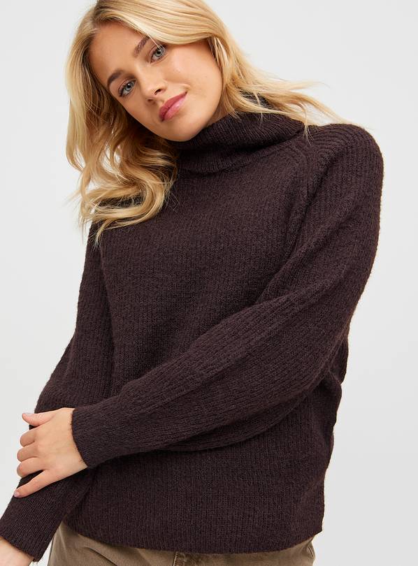 Brown Roll Neck Raglan Sleeve Knitted Jumper 16