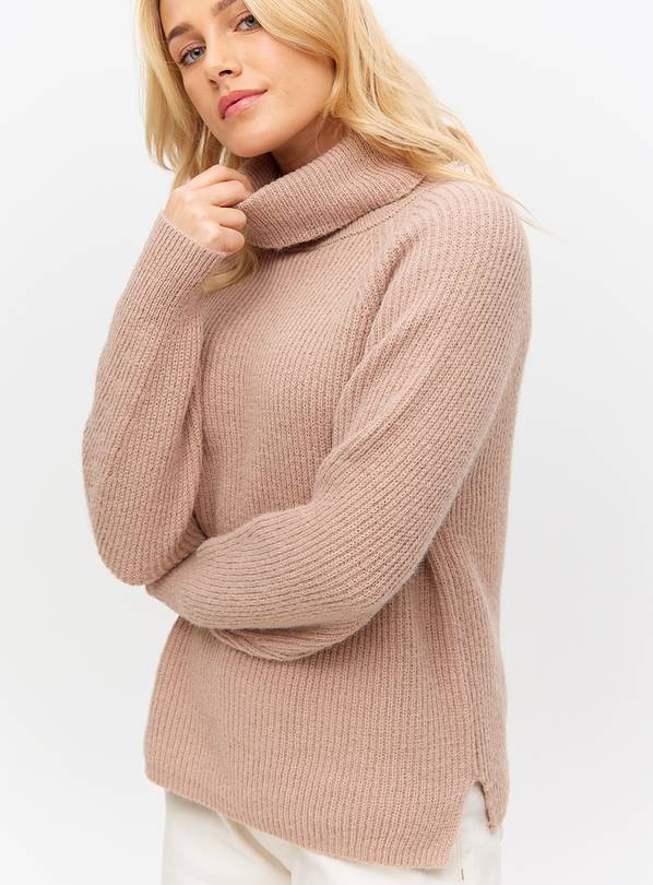 Tan Roll Neck Raglan Sleeve Knitted Jumper 14