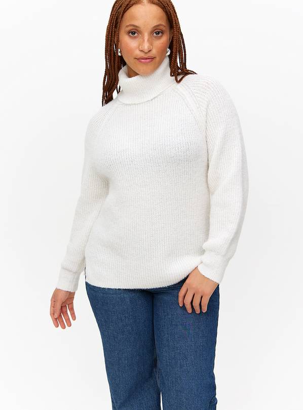 White Roll Neck Raglan Sleeve Knitted Jumper 12