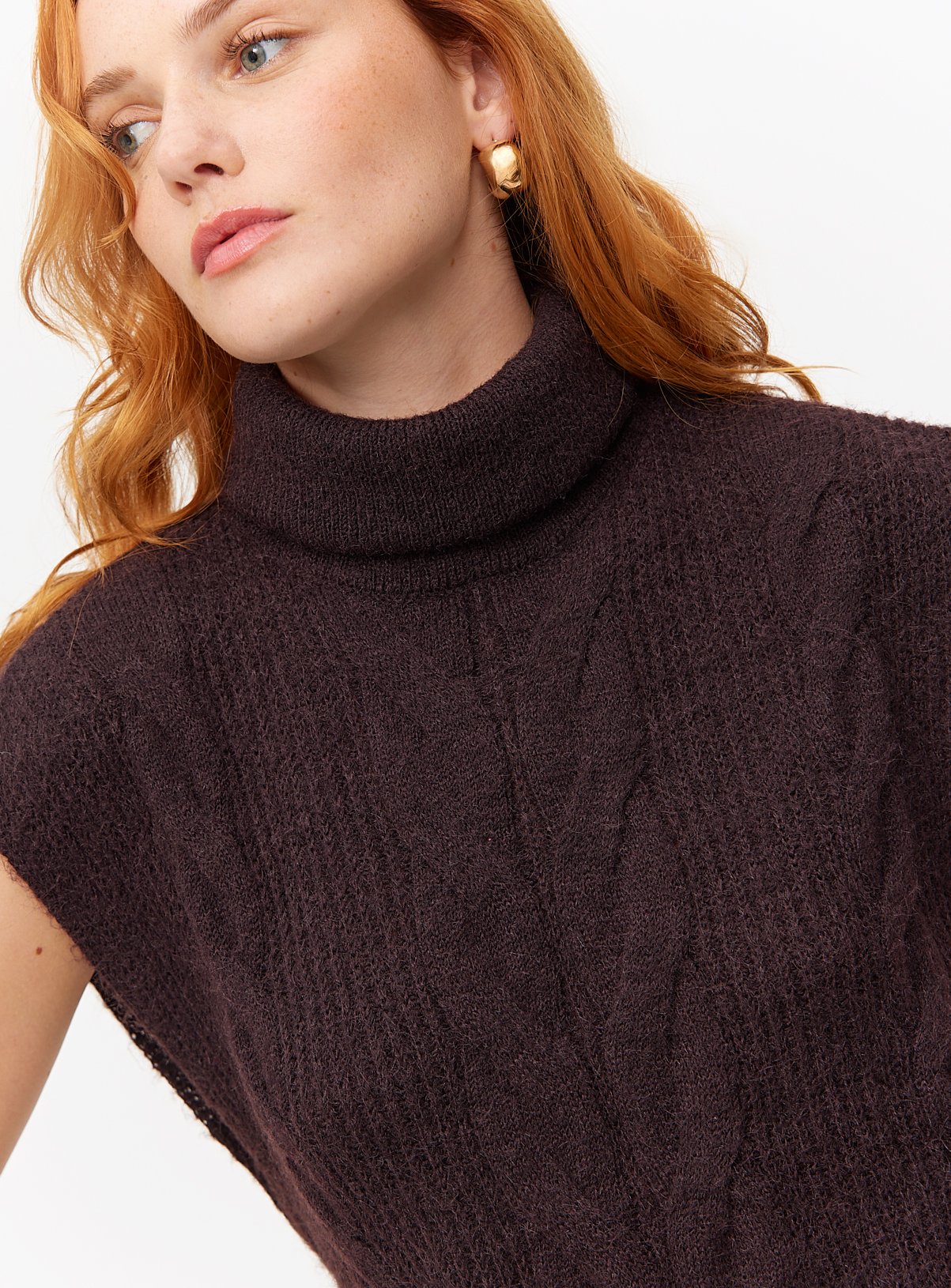 Brown Roll Neck Cable Knitted Tank 20 - Image 2 thumbnail