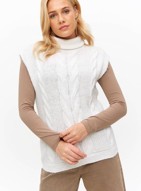  White Roll Neck Cable Knitted Tank 24