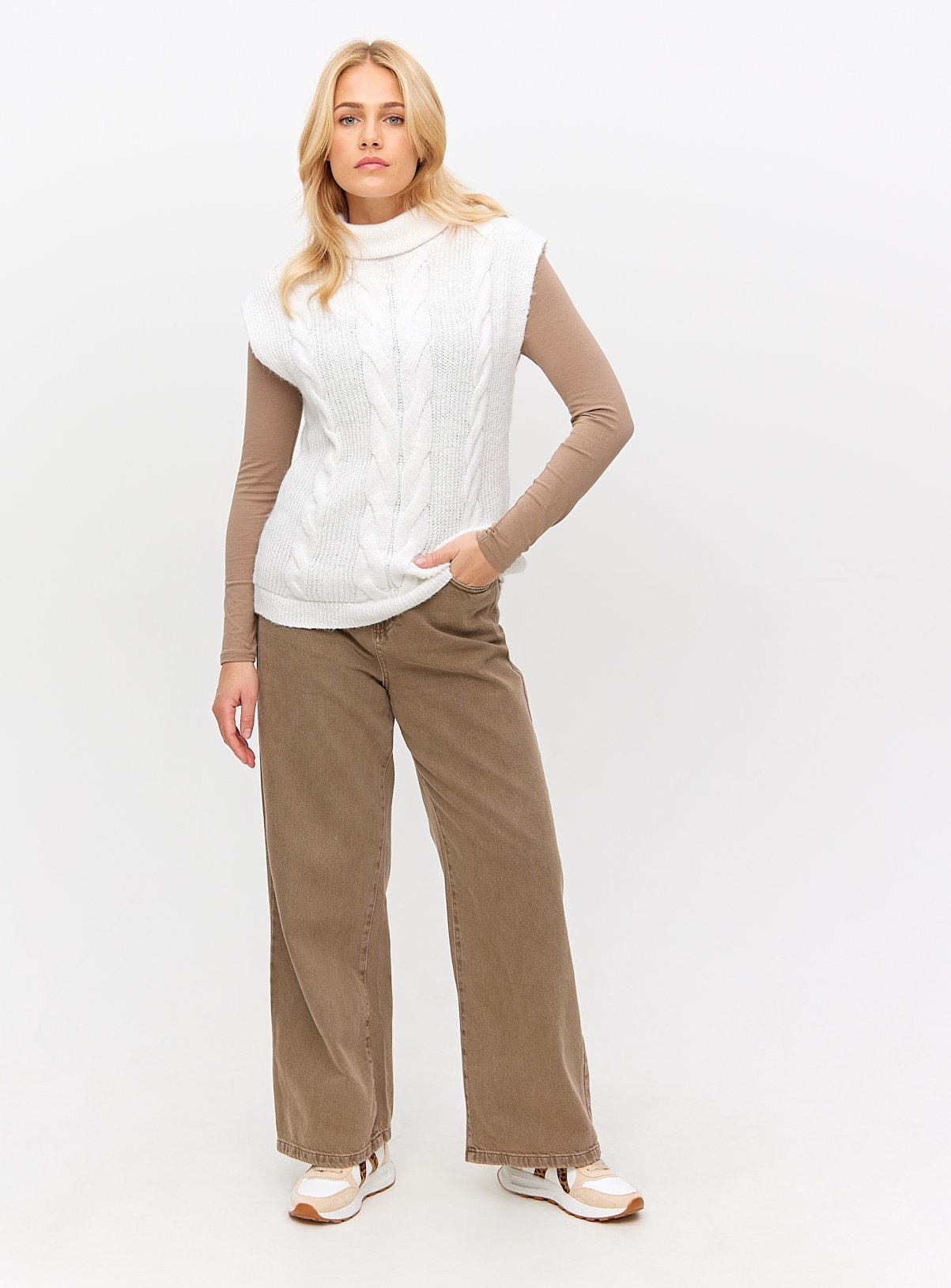  White Roll Neck Cable Knitted Tank 12 - Image 2 thumbnail