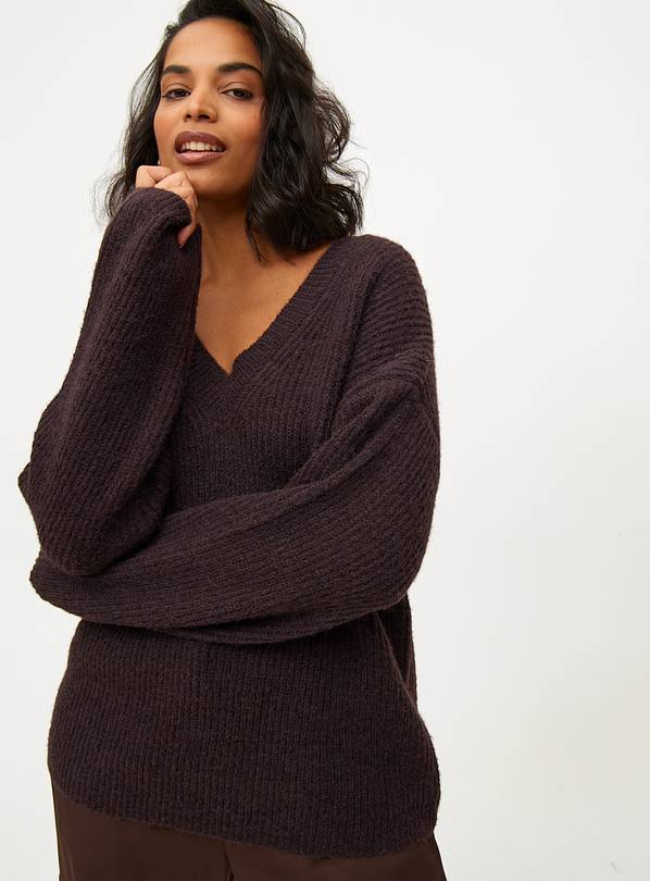 Brown V Neck Knitted Jumper 22