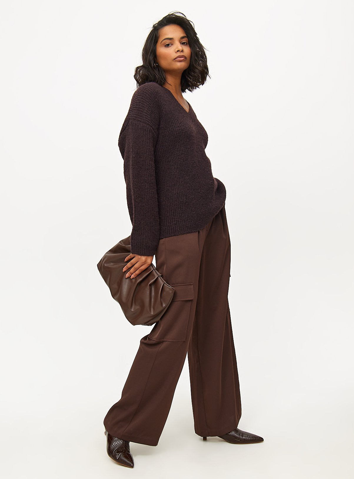 Brown V Neck Knitted Jumper 16 - Image 2 thumbnail