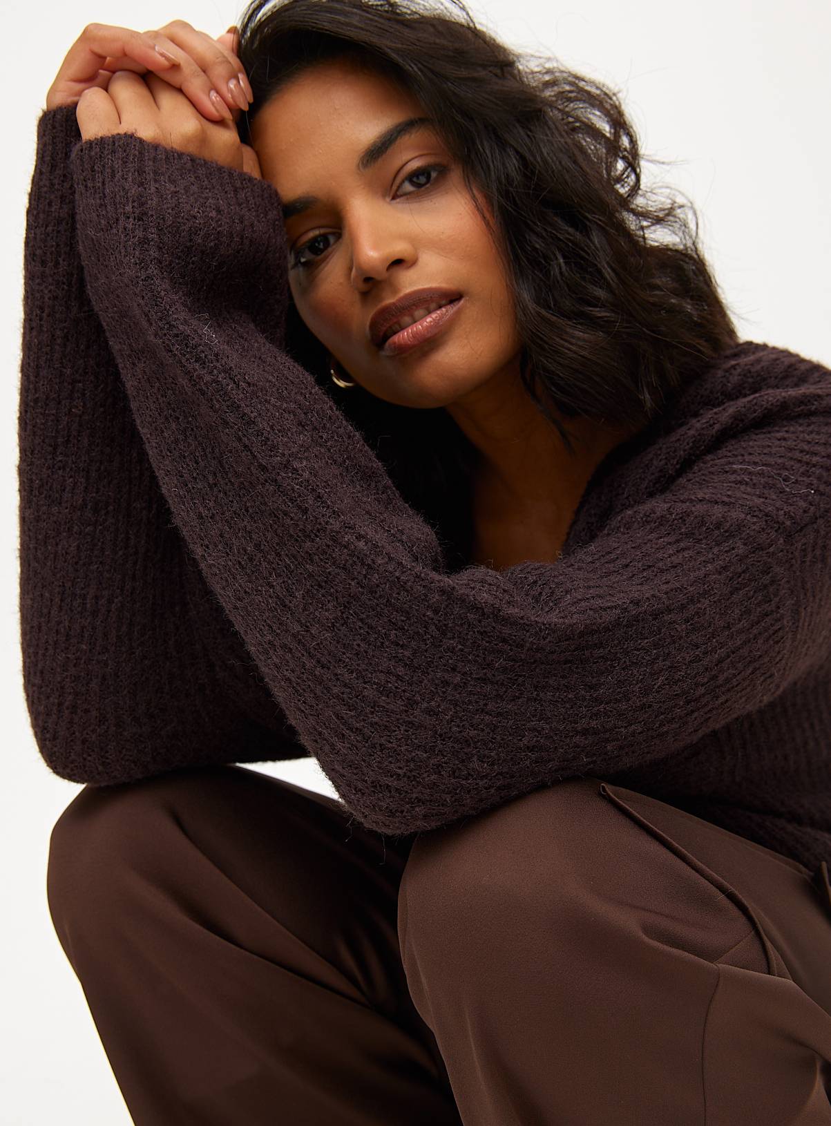 Brown V Neck Knitted Jumper 16 - Image 3
