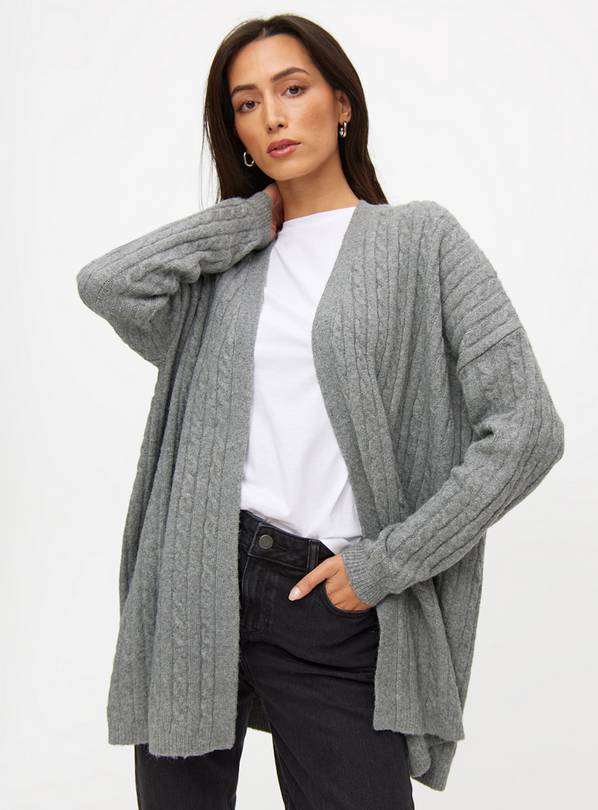 Grey Slouch Cable Knitted Cardigan  M