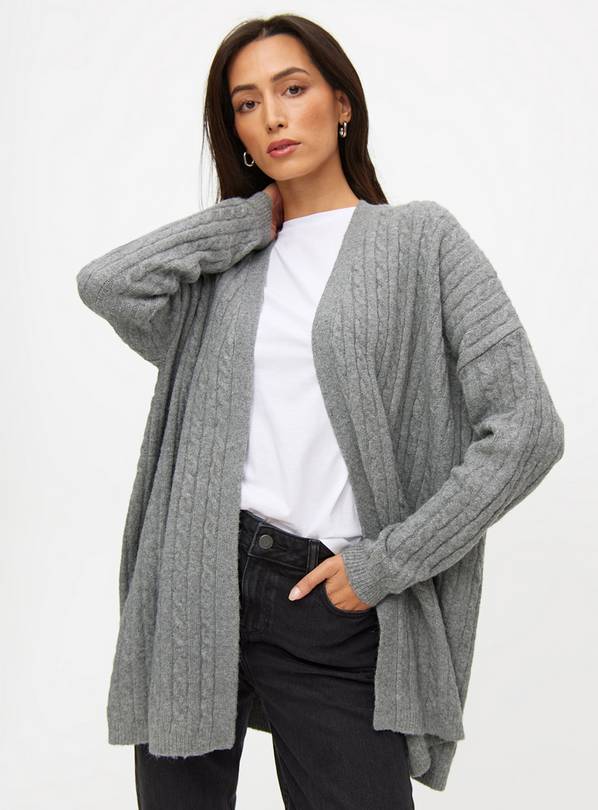 Grey Slouch Cable Knitted Cardigan  XL