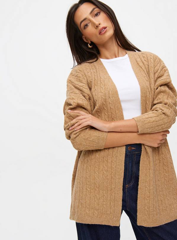Oatmeal Slouch Cable Knitted Cardigan  L