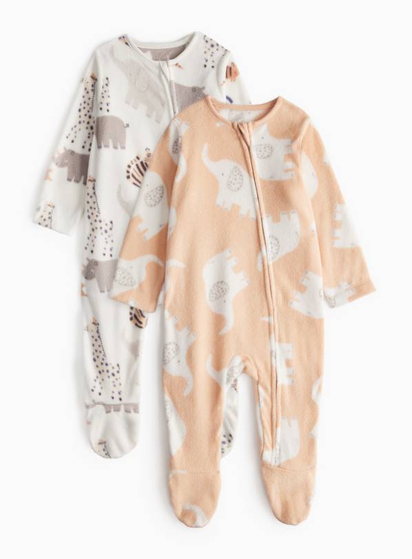 Safari Animal Print Micro-Fleece Sleepsuits 2 Pack 6-9 months