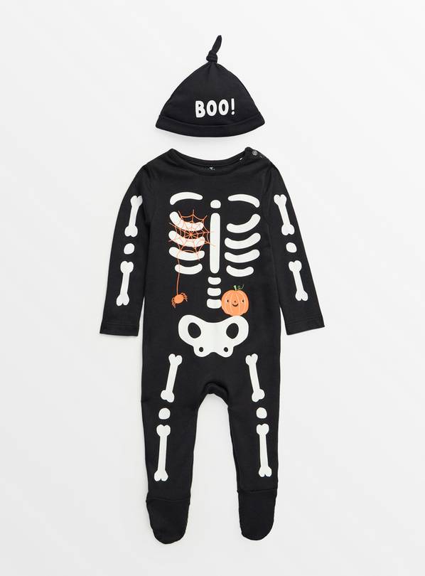 Halloween Skeleton Black Sleepsuit & Hat Set 6-9 months