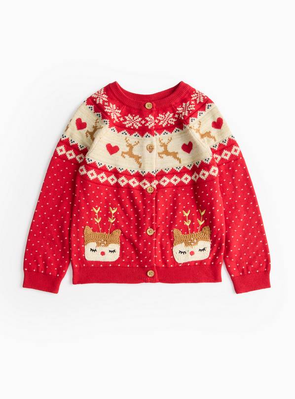 Red Christmas Fair Isle Reindeer Cardigan 3-4 years