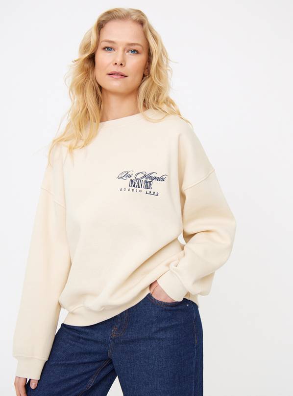Cream Relaxed Fit Graphic Sweatshirt L