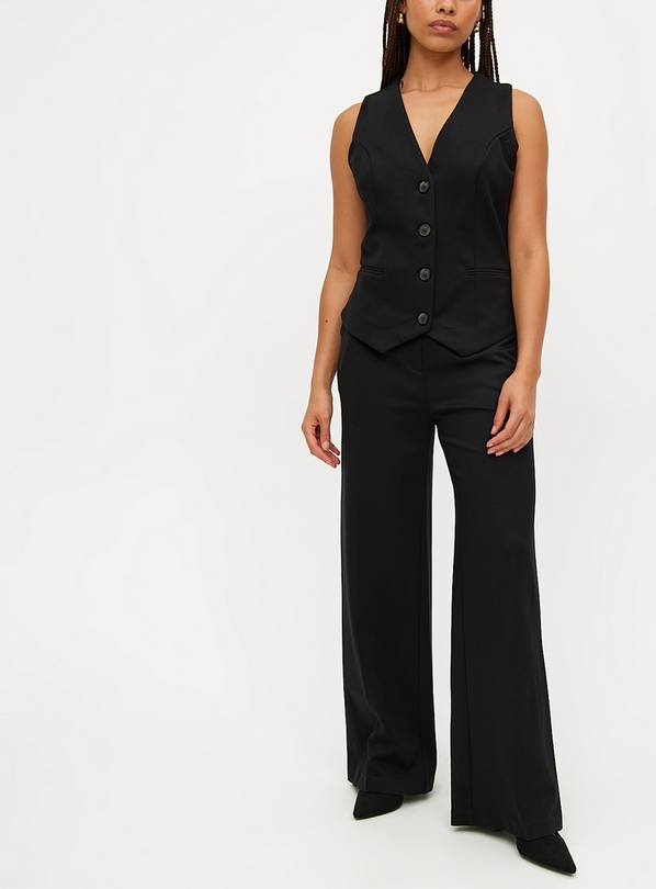 Black Tailored Ponte Pleat Front Wide Leg Trousers  20R