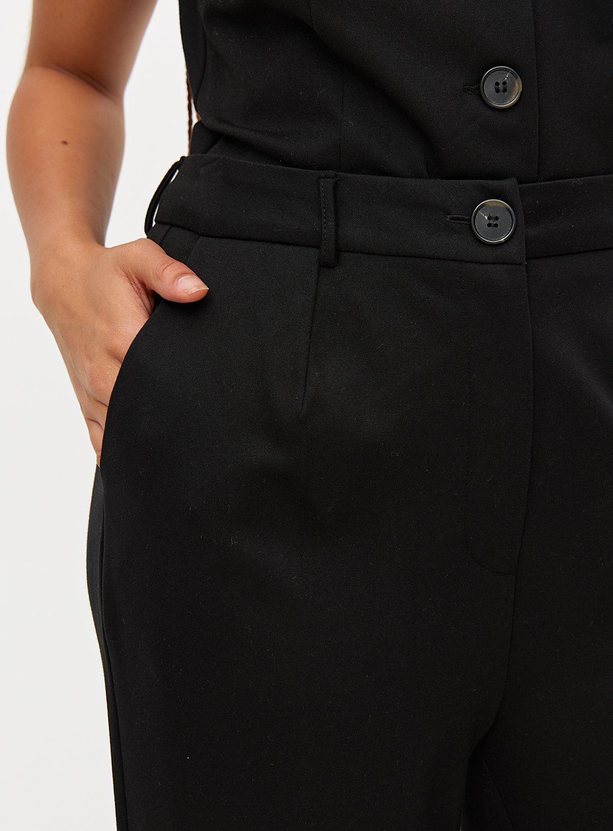 Black Tailored Ponte Pleat Front Wide Leg Trousers  12L - Image 2 thumbnail