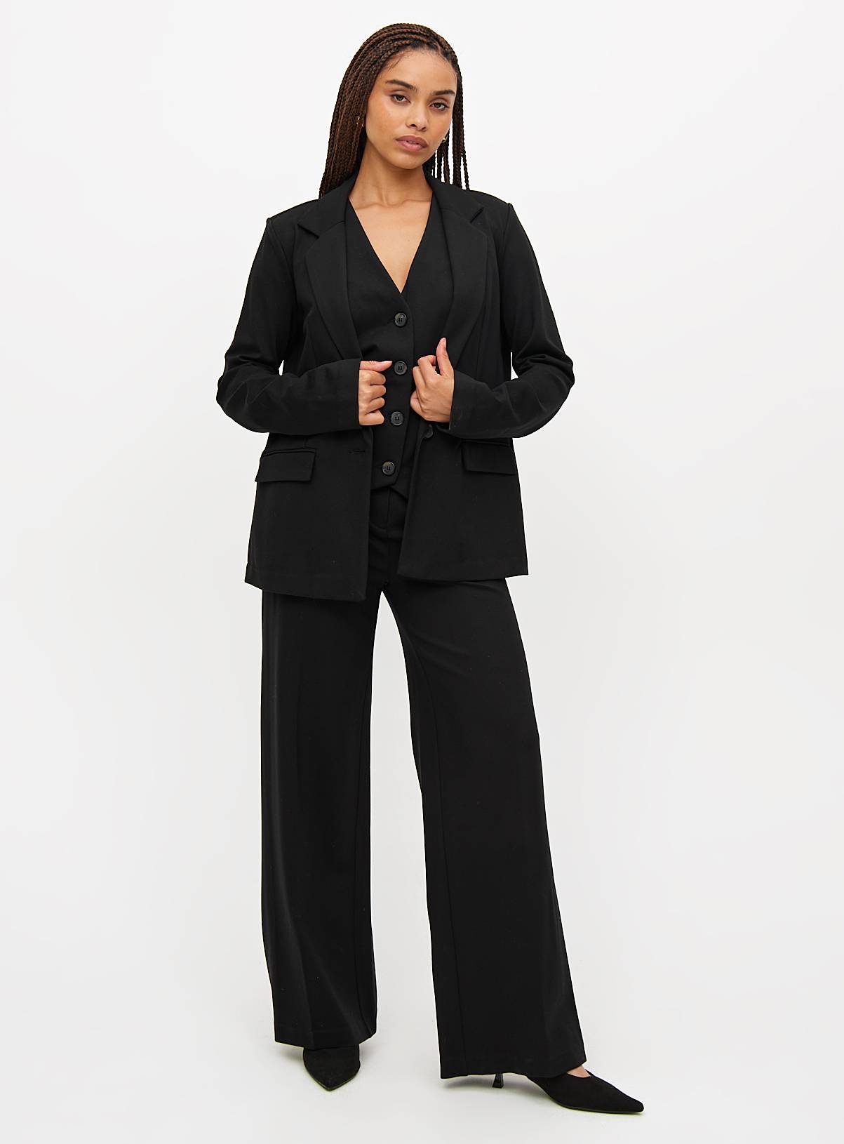 Black Tailored Ponte Pleat Front Wide Leg Trousers  12L - Image 3