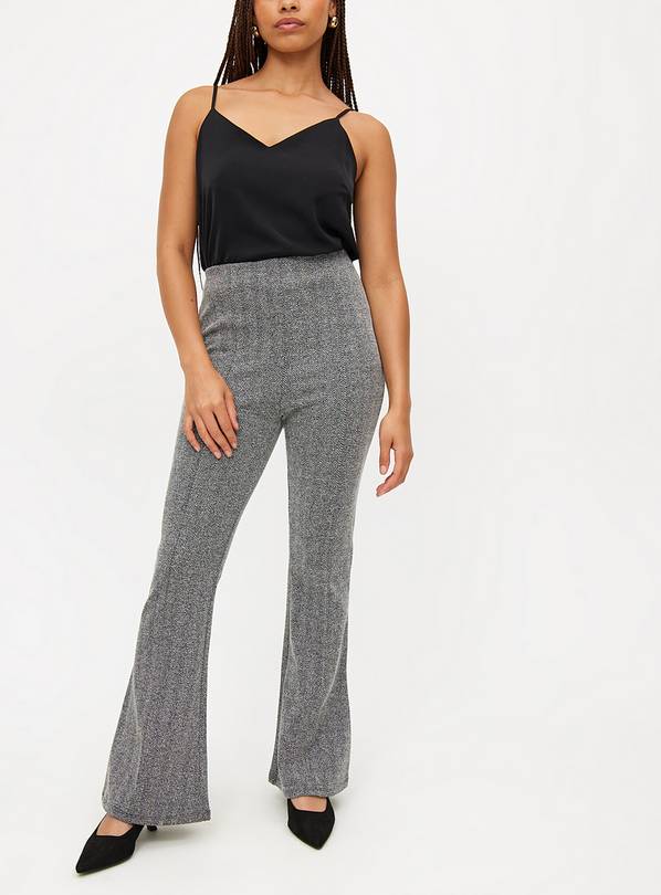 Grey Textured Kick Flare Trousers  22R