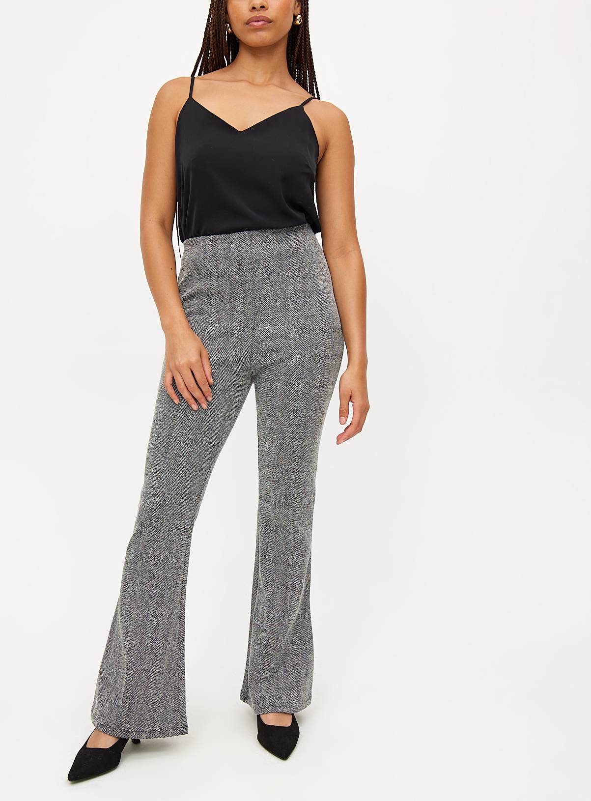 Grey Textured Kick Flare Trousers  12R - Image 1