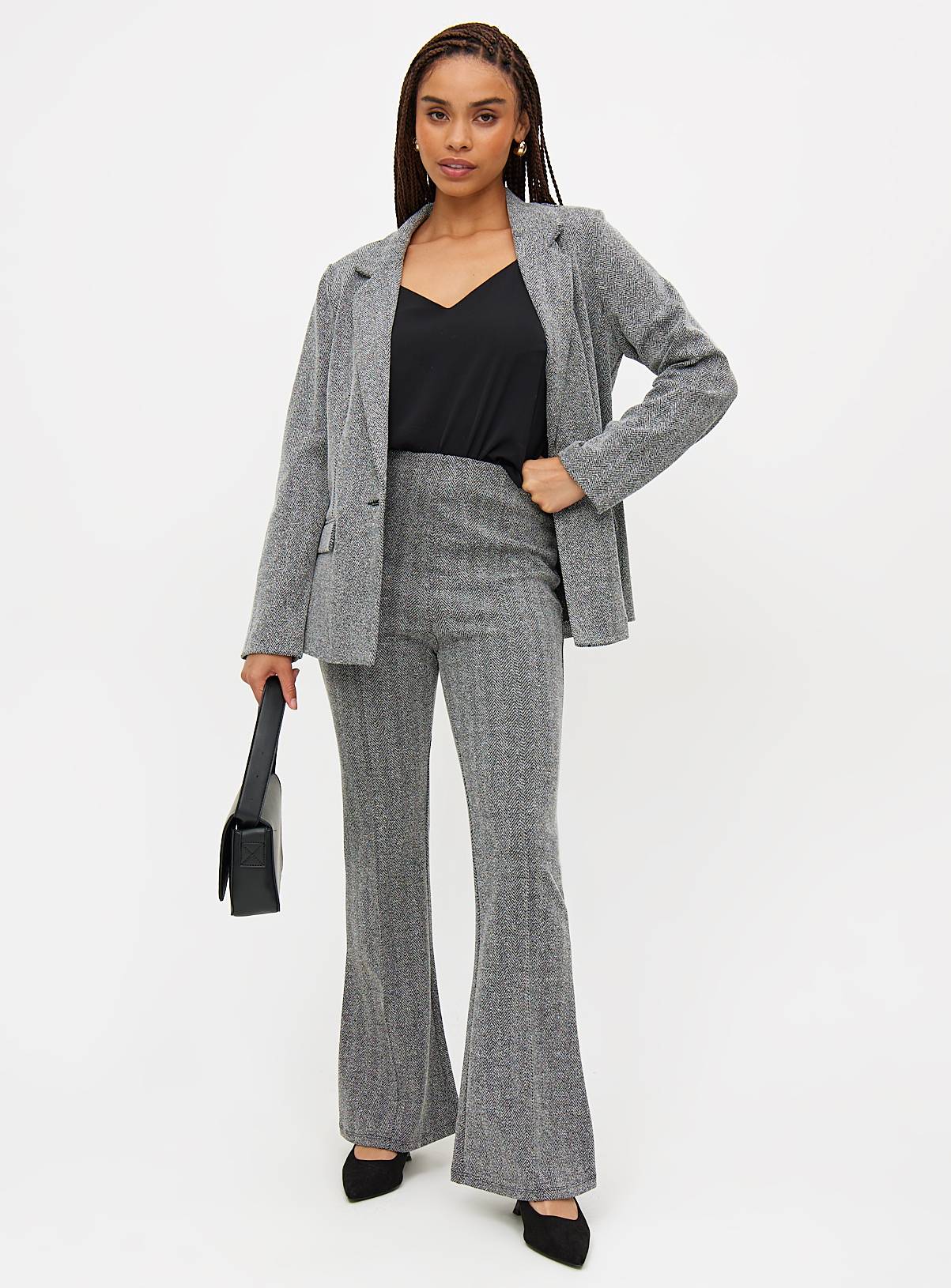 Grey Textured Kick Flare Trousers  12R - Image 2