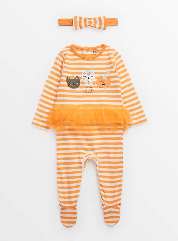 Halloween Orange Stripe Tutu Sleepsuit & Headband Set 3-6 months