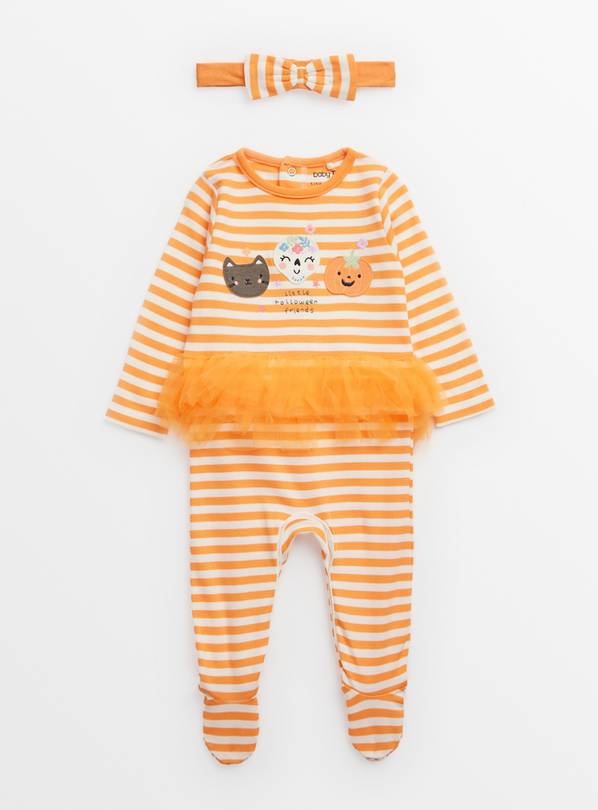 Halloween Orange Stripe Tutu Sleepsuit & Headband Set 18-24 months