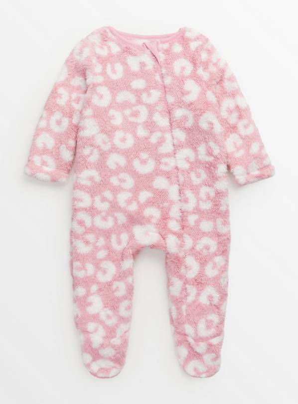 Pink Leopard Print Long Sleeve Fleece Sleepsuit Tiny Baby