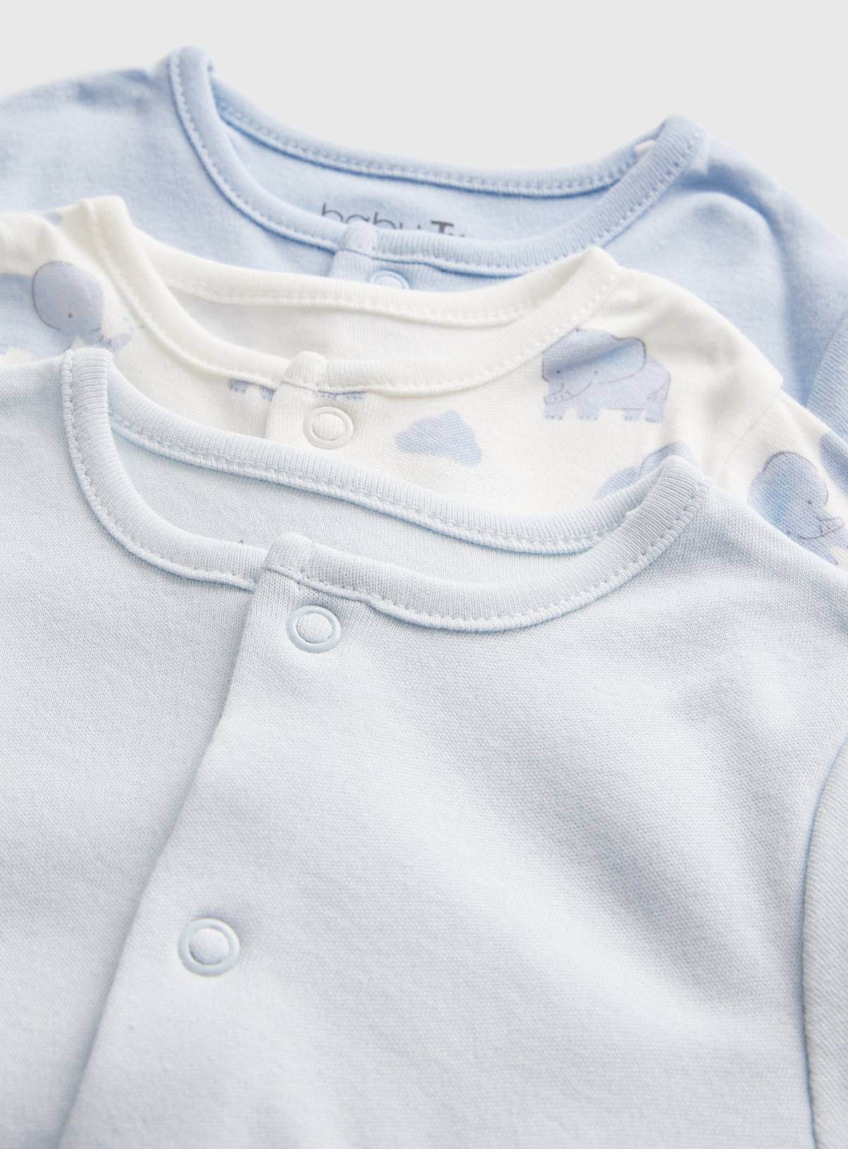 Blue Elephant Print Long Sleeve Sleepsuits 5 Pack Up to 3 mths - Image 2