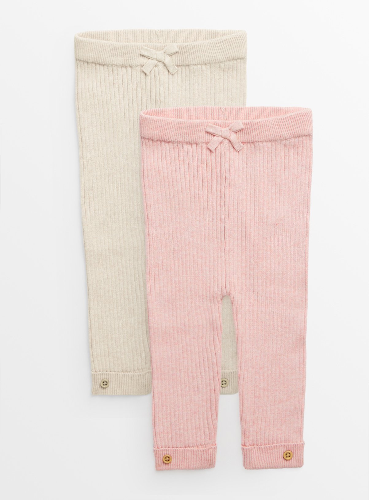 Pink & Oatmeal Ribbed Knitted Leggings 2 Pack (6-9 Months) - Tu by Sainsbury's