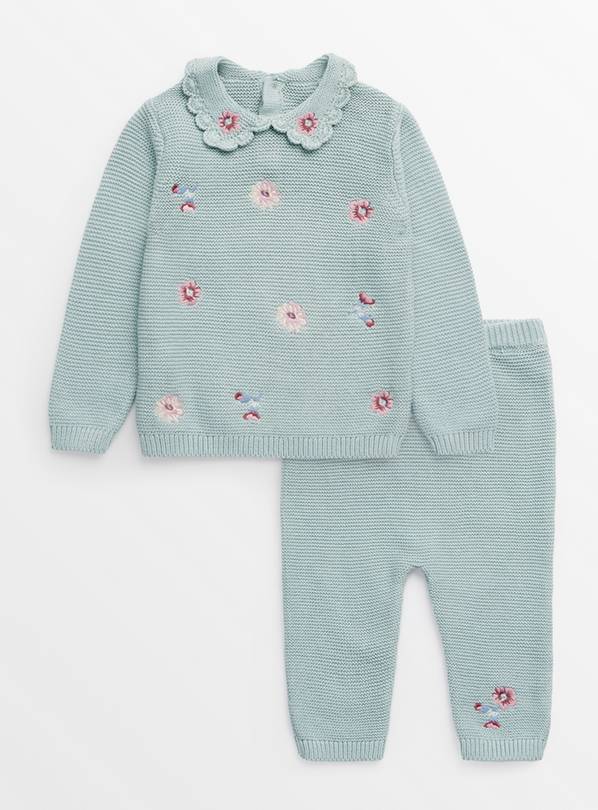 Sage Green Floral Knitted Jumper & Leggings Set 12-18 months