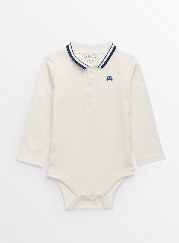 White Long Sleeve Polo Bodysuit 12-18 months