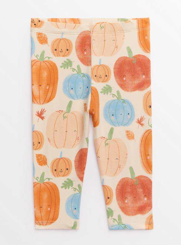Buy Halloween Cream Pumpkin Print Leggings 69 months Trousers and