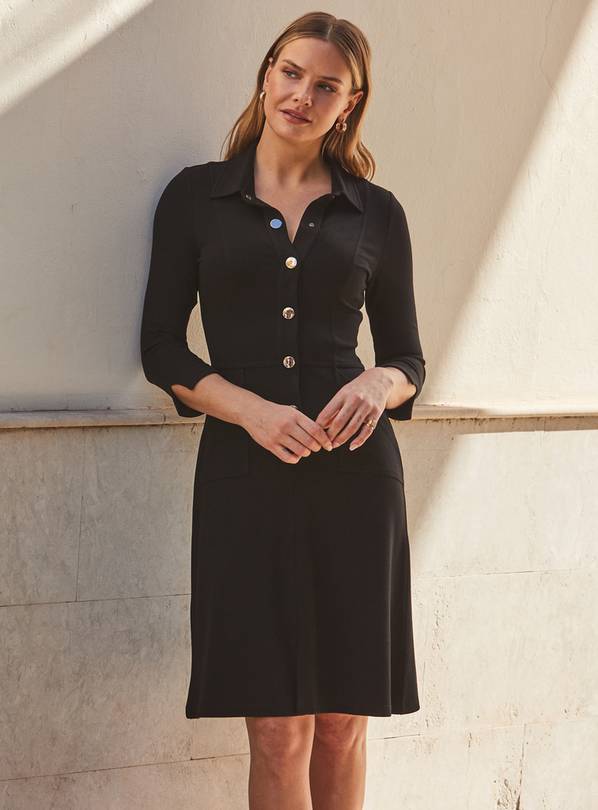 Buy SOSANDAR Black Ponte Popper Front Jersey Dress 16, Dresses