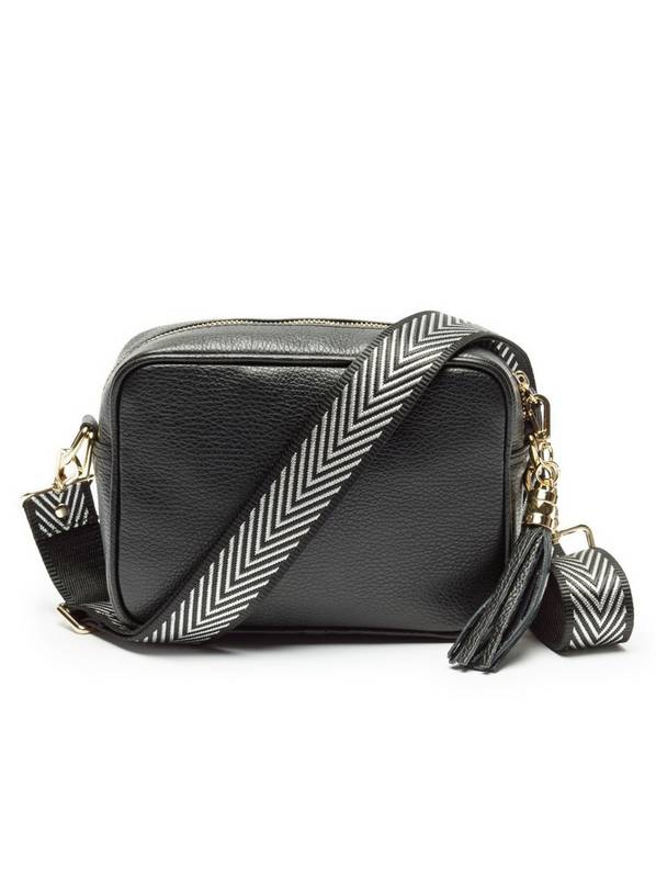 ELIE BEAUMONT Black Crossbody With Silver Chevron Strap One Size