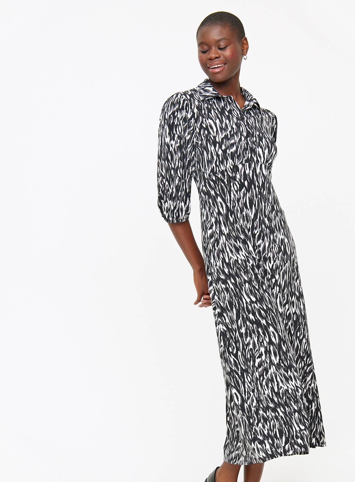 Monochrome Print Midaxi Shirt Dress 6 - Image 1