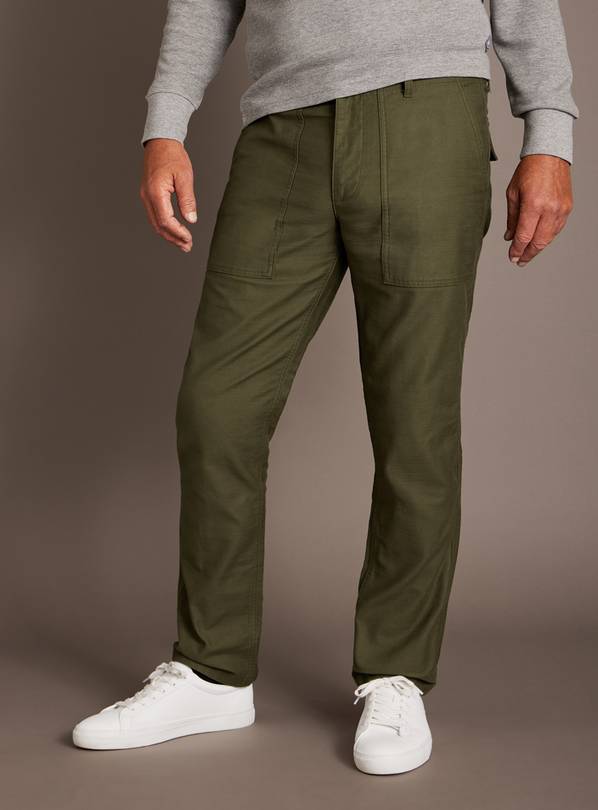 UNION WORKS Khaki Straight Leg Casual Trousers  30R