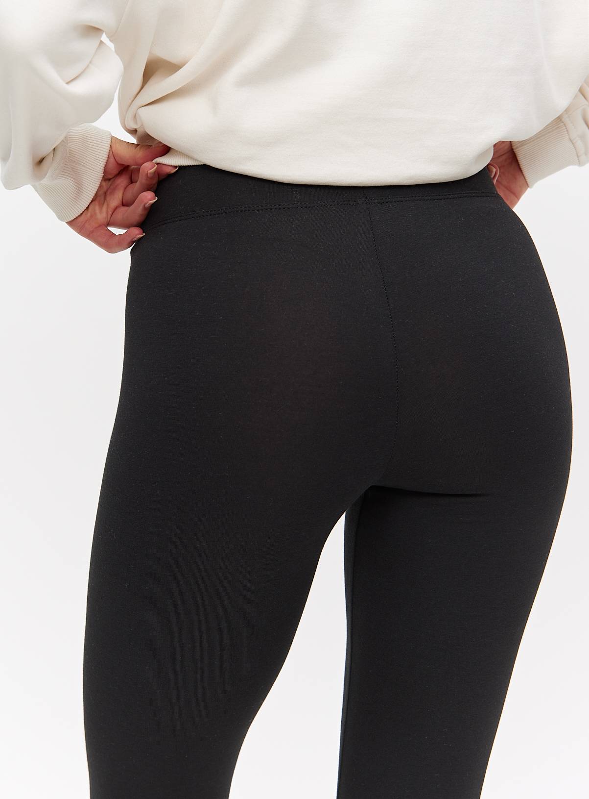 Black Cotton Modal High Waisted Leggings M - Image 3