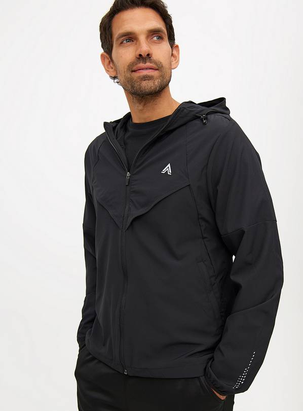 Active Black Hooded Windbreaker Jacket M