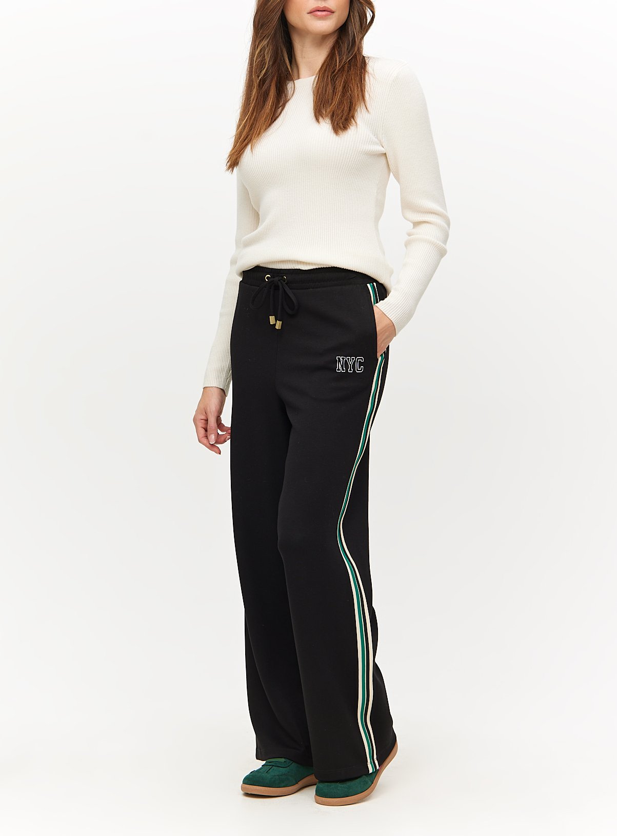 Black NYC Slogan Stripe Wide Leg Joggers  XL - Image 1 thumbnail
