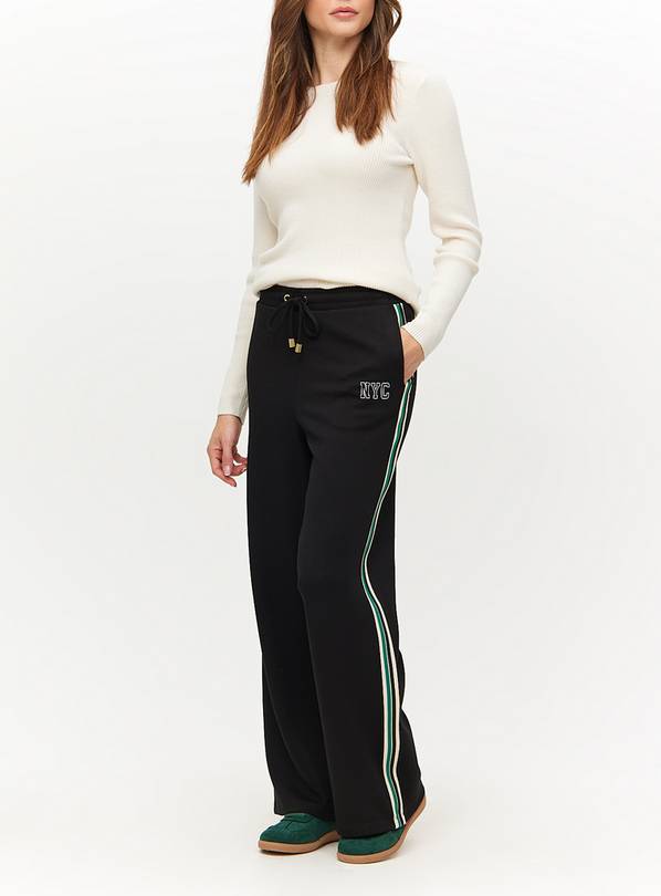 Black NYC Slogan Stripe Wide Leg Joggers  M