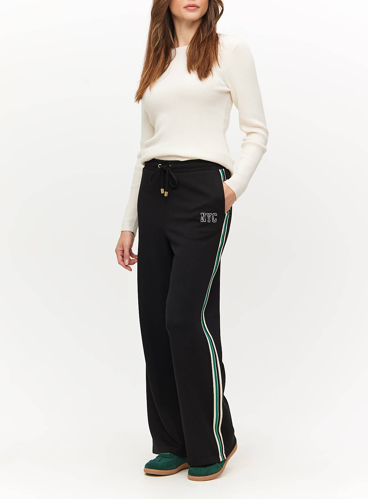 Black NYC Slogan Stripe Wide Leg Joggers  XL - Image 1