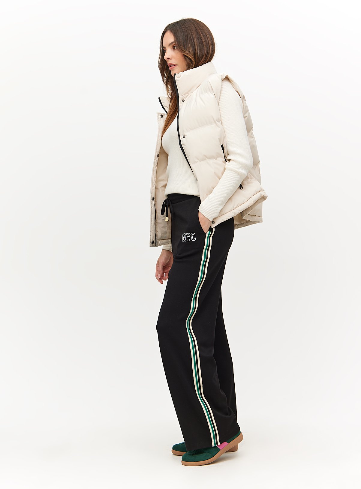 Black NYC Slogan Stripe Wide Leg Joggers  XL - Image 2 thumbnail