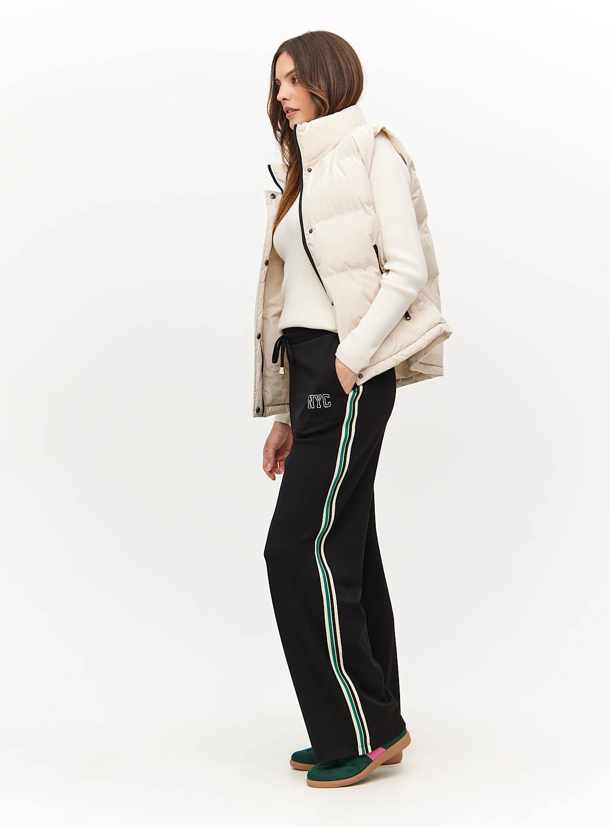 Black NYC Slogan Stripe Wide Leg Joggers  XL - Image 2