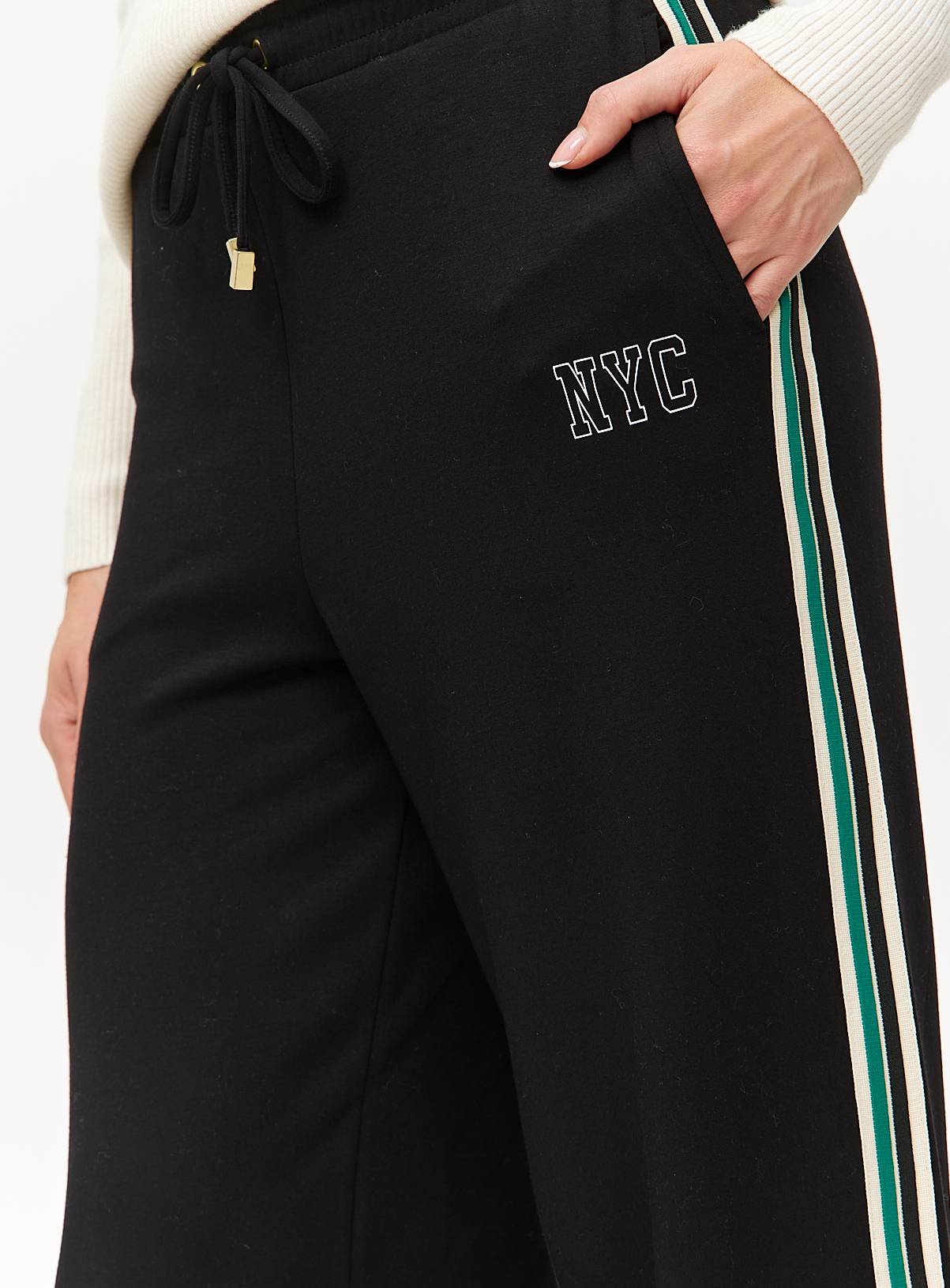 Black NYC Slogan Stripe Wide Leg Joggers  XL - Image 3