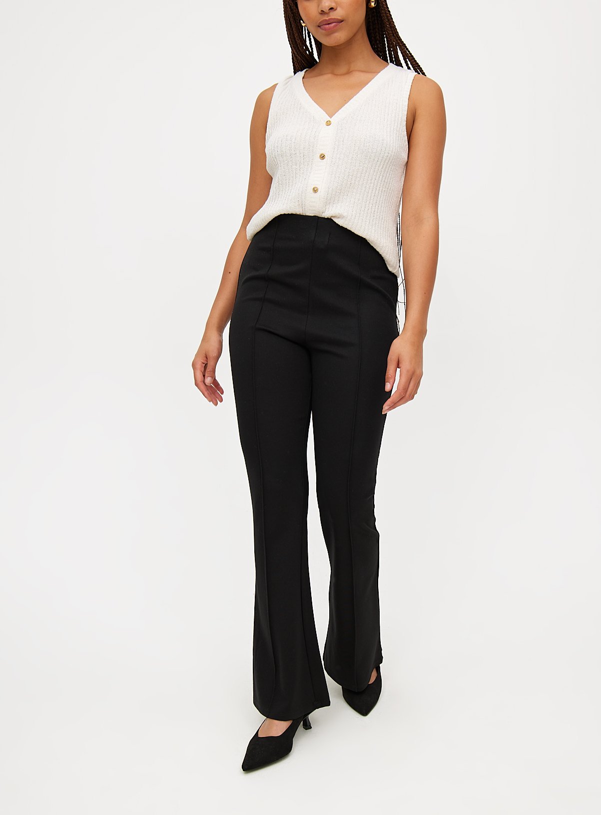 Black Ponte Pintuck Kick Flare Trousers 14R