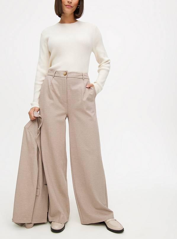 Oatmeal Tailored Ponte Wide Leg Trousers  14R