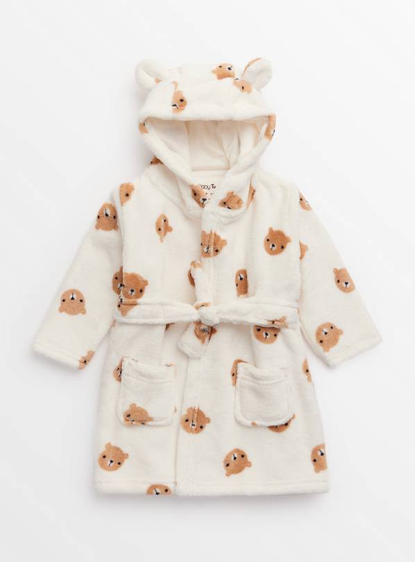 Cream Bear Print Fluffy Dressing Gown 9-12 months