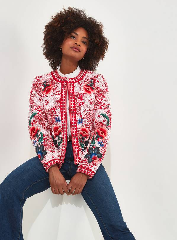 Floral embroidered bomber outlet jacket