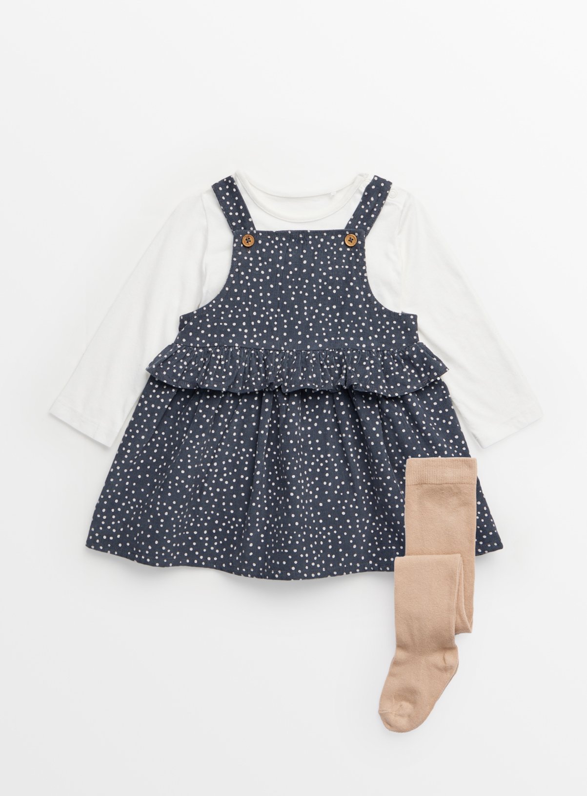 Grey Polka Dot Corduroy Pinafore Dress & Bodysuit Set (6-9 Months) - Tu by Sainsbury's