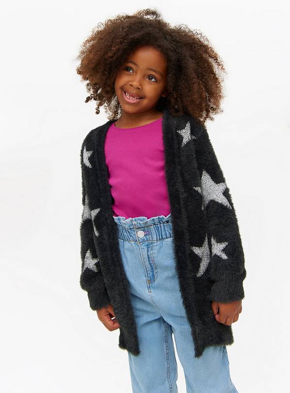 Dark Grey Sequin Star Design Fluffy Cardigan  9 years