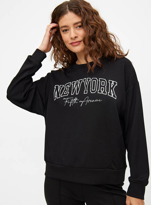 Black New York Slogan Oversized Sweatshirt  XXL