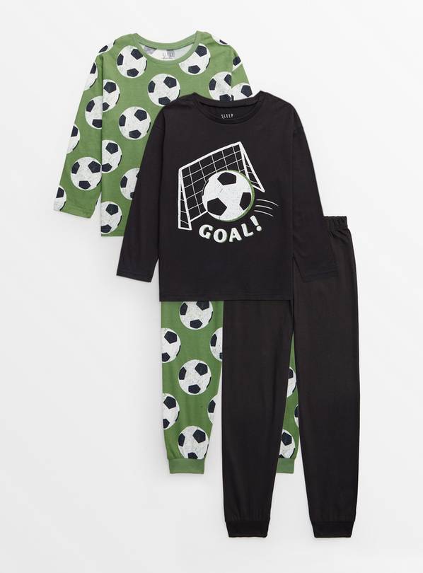 Green & Black Football Printed Pyjama Sets 2 Pack 2-3 years